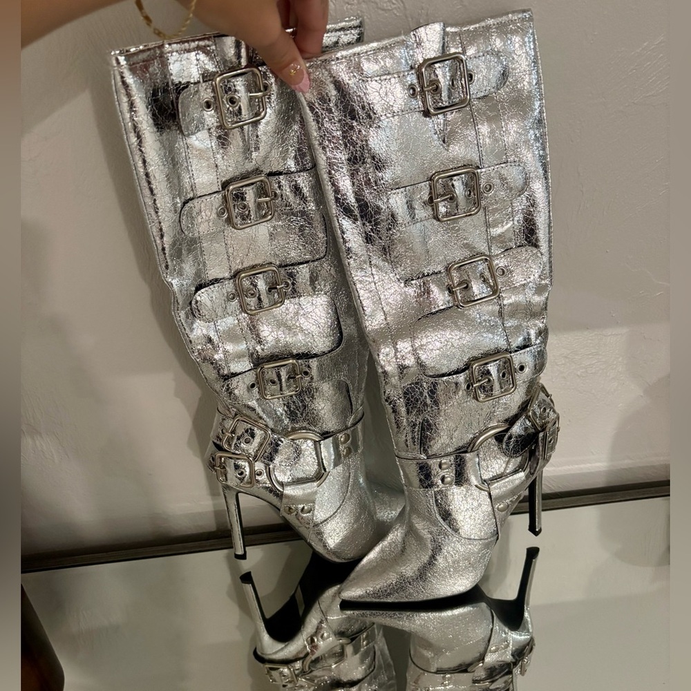 Brand New Silver Buckle Knee-High Boots